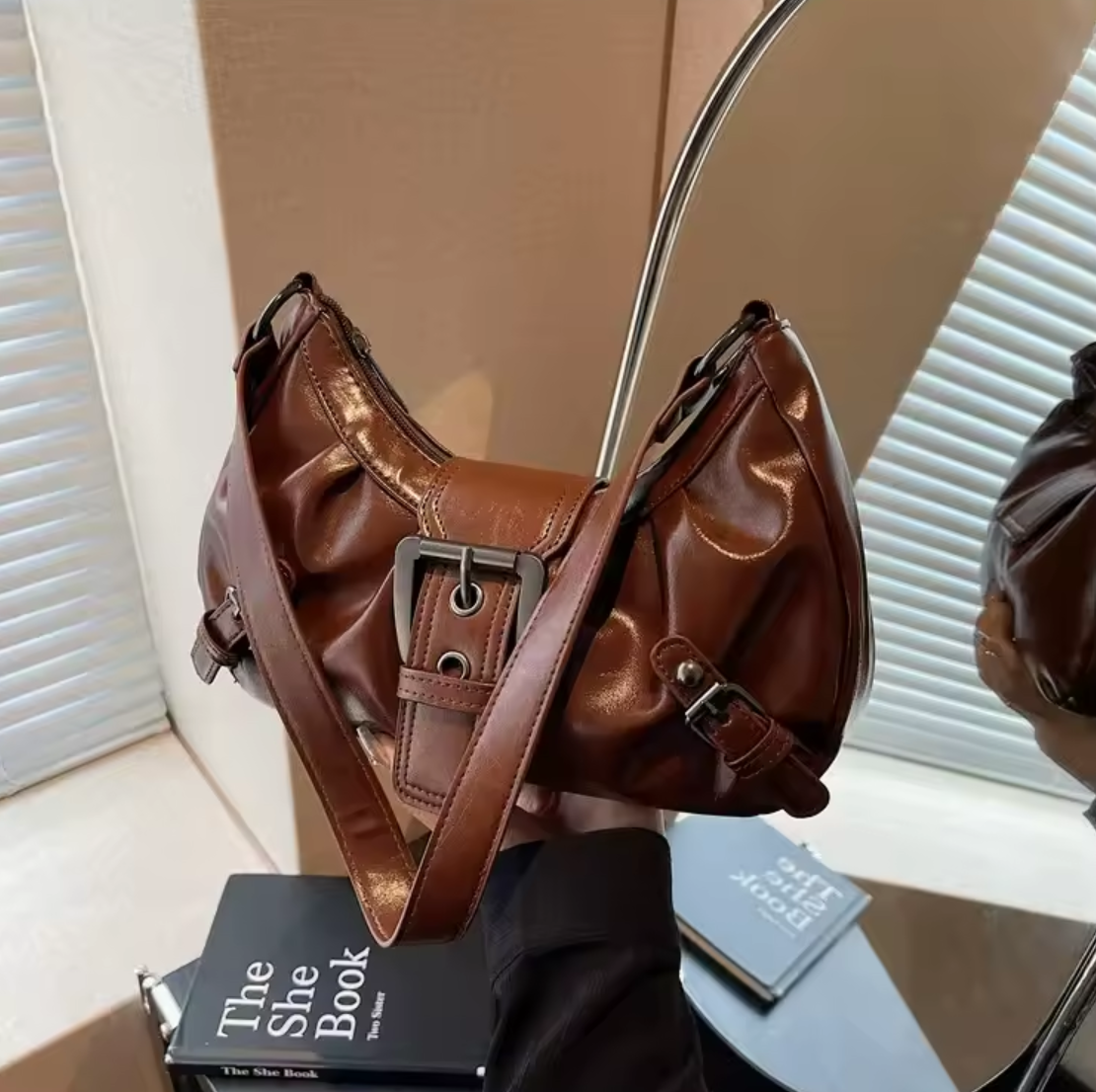 Classic Brown Faux Leather Handbag