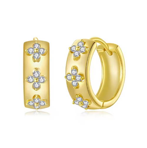 Four-Leaf Clover Moissanite Huggie Earrings