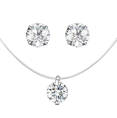 Invisible Chain Rhinestone Necklace & Earrings Set
