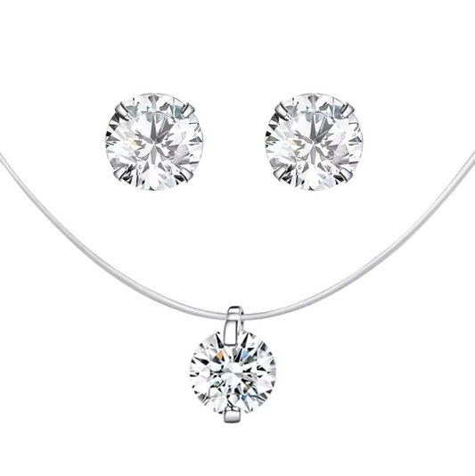 Invisible Chain Rhinestone Necklace & Earrings Set